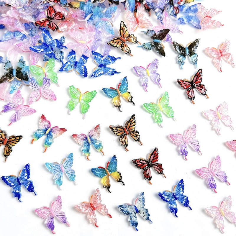 Quezadyl 100Pcs Butterfly Nails Charms 3D Resin Elegant Butterfly Nail Art Rhinestones Spring Summer Colorful Butterflies Nail Gems and Charms Kawaii Nail Diamonds Nails Jewels for Women Acrylic Nail Supplies - Image 5