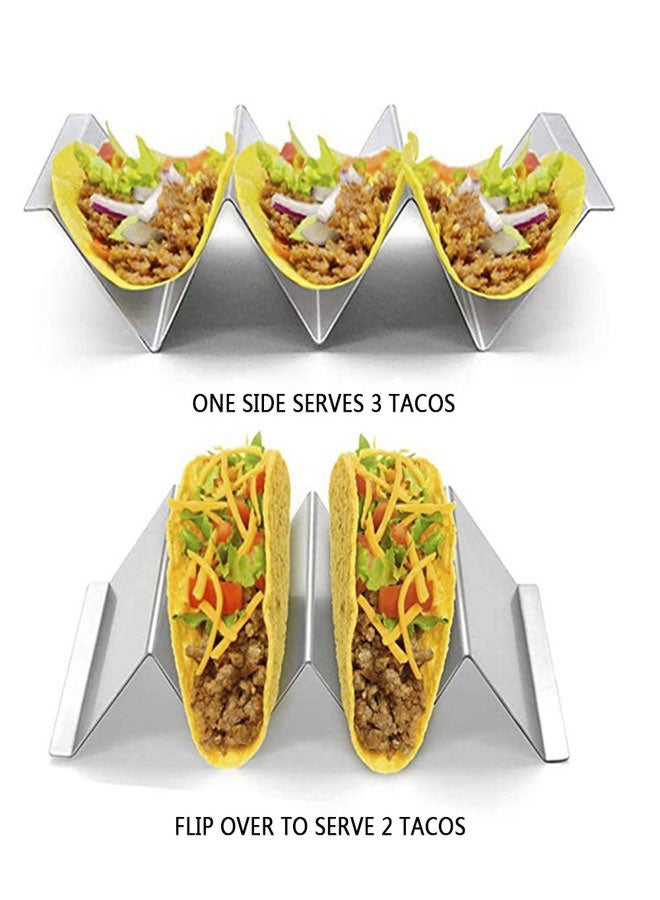 HOOTO Taco Holders Set of 4, Taco Stand Trays, Stainless Steel Taco Holder, with Easy-Access Handle, Each Can Hold 2 To 3 Tortillas, Oven, Grill & Dishwasher Safe 22x10x5cm - Image 3