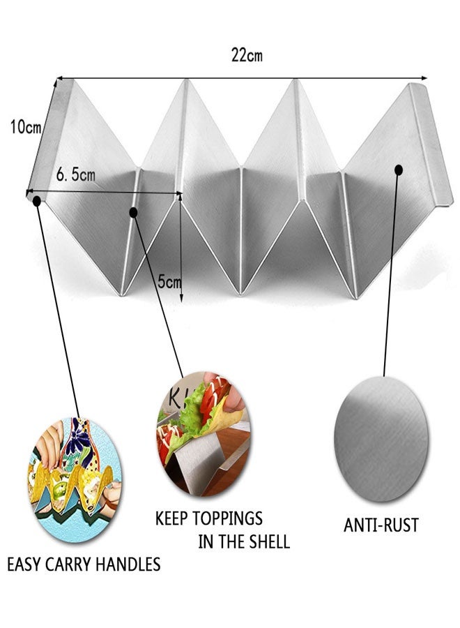 HOOTO Taco Holders Set of 4, Taco Stand Trays, Stainless Steel Taco Holder, with Easy-Access Handle, Each Can Hold 2 To 3 Tortillas, Oven, Grill & Dishwasher Safe 22x10x5cm - Image 2