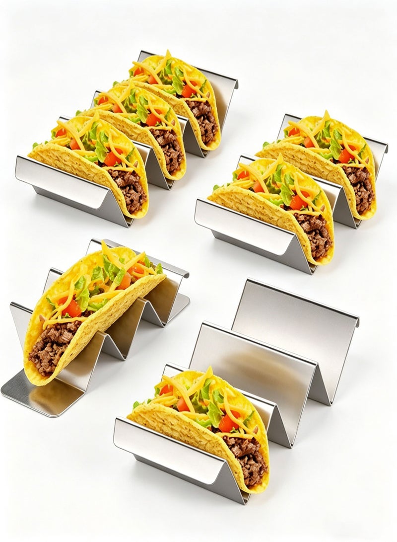HOOTO Taco Holders Set of 4, Taco Stand Trays, Stainless Steel Taco Holder, with Easy-Access Handle, Each Can Hold 2 To 3 Tortillas, Oven, Grill & Dishwasher Safe 22x10x5cm - Image 1