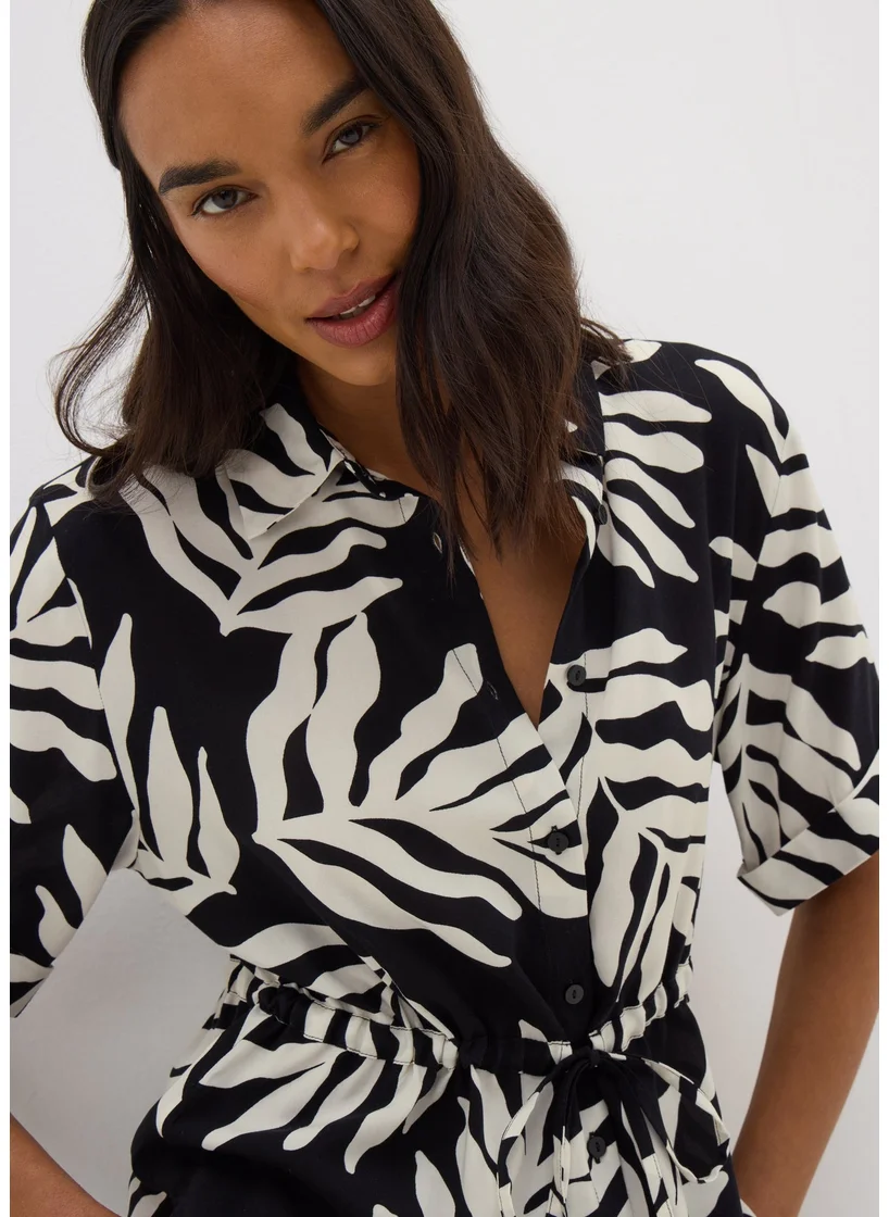 Matalan Black Monochrome Leaf Tie Waist Longline Shirt