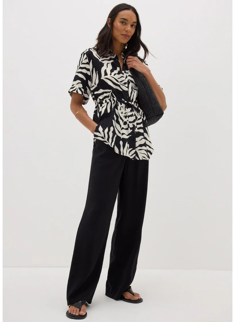 Matalan Black Monochrome Leaf Tie Waist Longline Shirt