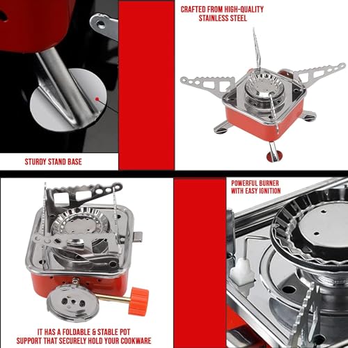 Hacer Portable Camping Stove for Travel with Butane Gas Cylinder, Foldable Furnace & Refill Canister Kit, Lightweight Gas Burner for Hiking & Emergency Cooking Use (1 Refill + 1 Stove) - Image 4