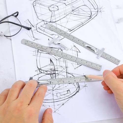 Psyqtsuary 3 PCS Machinist Ruler, 6 Inch 15 Cm Pocket Ruler Flexible Precision Stainless Steel Ruler with Detachable Clips Imperial & Metric Graduations Steel Ruler Slide Rule for Engineering, School, Office - Image 3