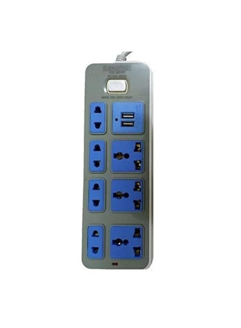 Electricity Joint & Connector -7 Ports With 2 Usb Ports Blue/Grey 13x2x7.8cm