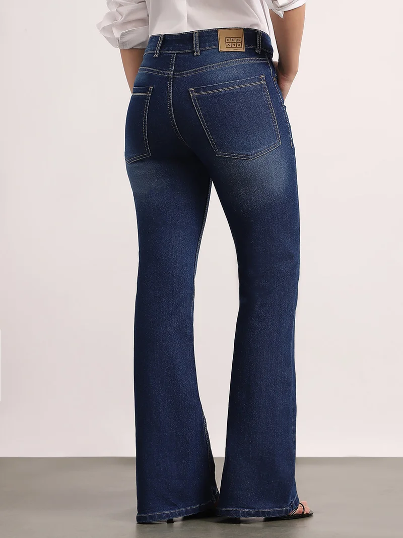 Urbano Fashion  Urbano Fashion Women's Dark Blue Mid Rise Bootcut Washed Jeans Stretchable  | Best Price UAE