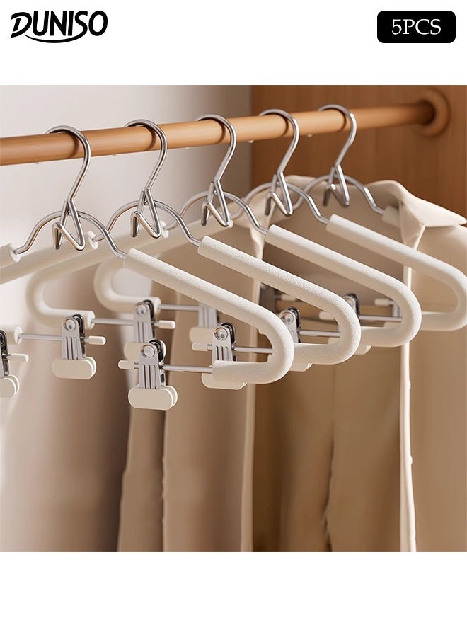 DUNISO 5pcs Sponge Clothes Hangers with Clips 360° Swivel Hook Non-slip Felt Trousers Hangers Non Marking Clothes Hanger Set Space-Saving Clothes Hangers for Shirts, Pants, Dresses, Skirts, Coats - Image 1