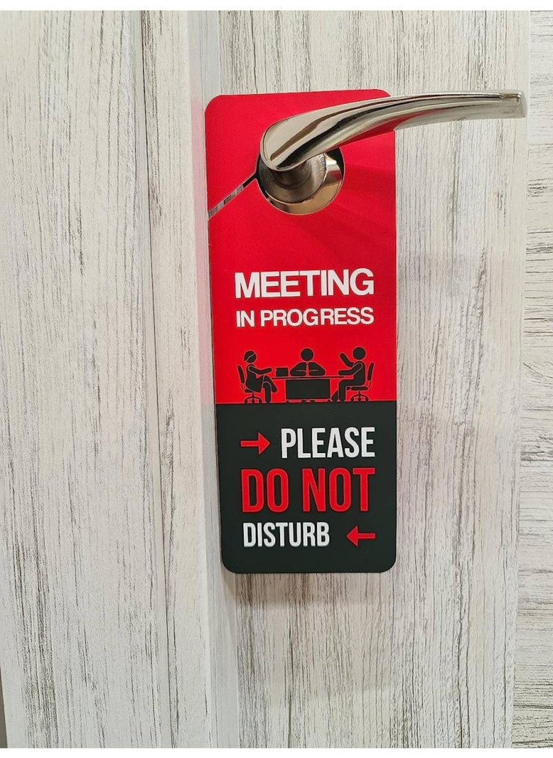BPA - Business Design Meeting In Progress Do Not Disturb Door Hanger Sign 2 Pack Double Sided Ideal for Offices Online Sessions and Meetings Online Classes Home Offices Counseling - Image 1