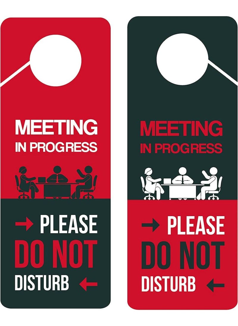 BPA - Business Design Meeting In Progress Do Not Disturb Door Hanger Sign 2 Pack Double Sided Ideal for Offices Online Sessions and Meetings Online Classes Home Offices Counseling - Image 1