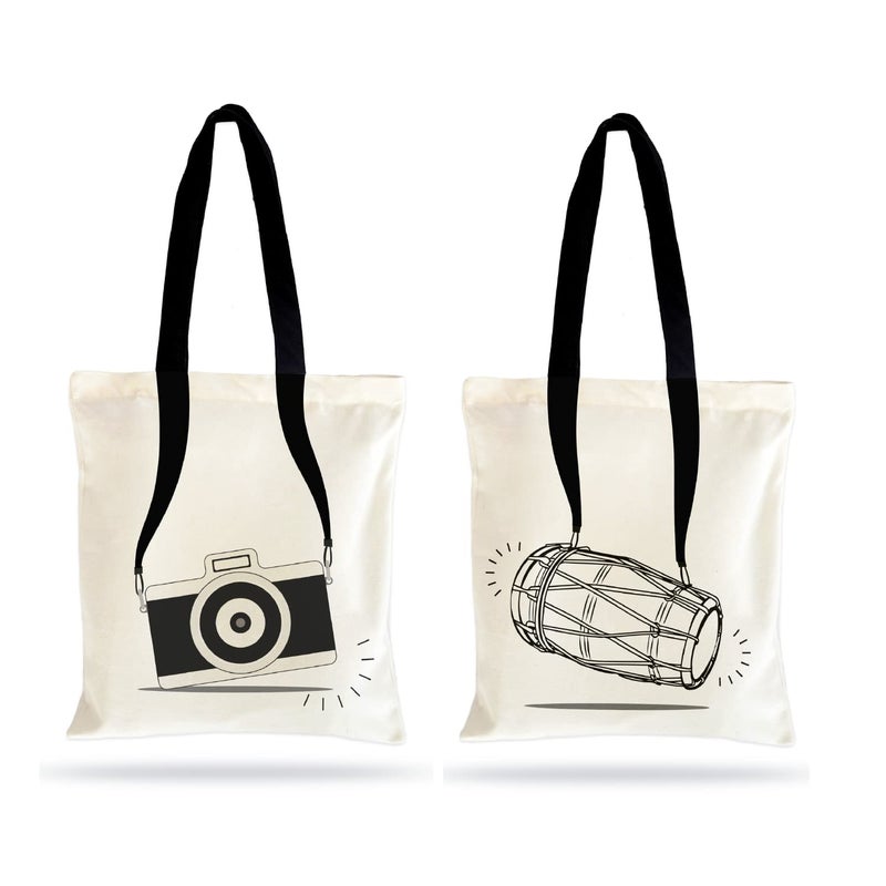 Ecotribe Fashionable Design Tote Bags Women Shoulder Bag-Printed Silhoutte Cotton Bag-Zipper-Ecofriendly Travel Bag-Pack of 2 - Image 1