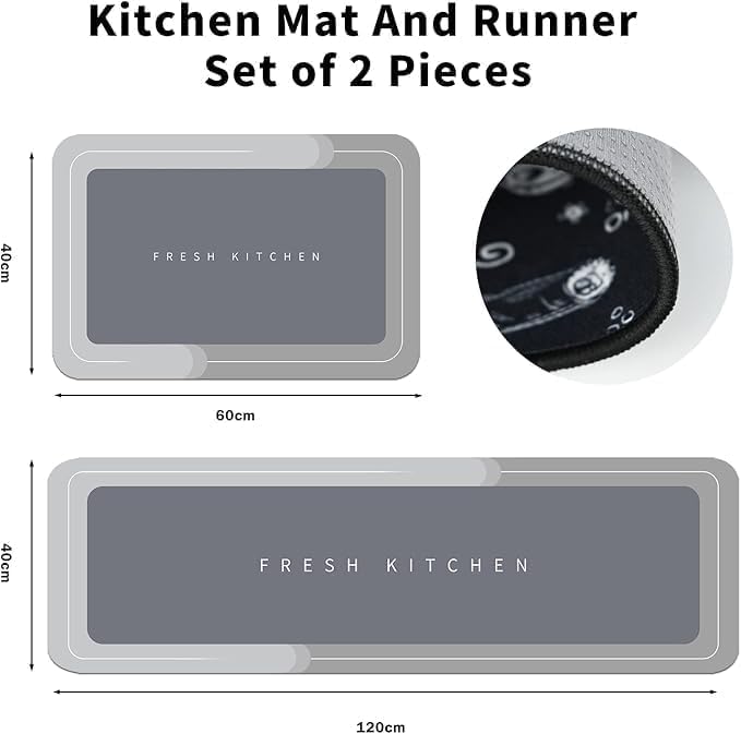 Calyrex Kitchen Rug 2Piece NonSlip Washable Kitchen Mats and Rug Runner Set WaterAbsorbent and DirtRepellent Kitchen Floor Mat - Image 2