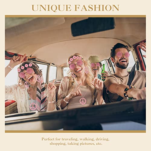 Batiyeer 6 Pcs Hippie Costume Accessories Set, Boho Peace Sign Daisy Flower 60s 70s Party Favors Decor for Groovy Party Women(Pink) - Image 5