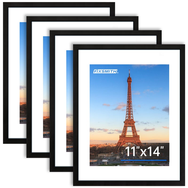 FIXSMITH 11x14 Picture Frame Bulk-4 Pack  Photo Frame with HD Plexiglass  Display Pictures 8x10 with Mat or 11x14 Without Mat  Black Picture Frames Collage Wall Decor  Gallary Wall Frame - Image 1