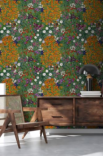 Vintique Wallpaper Peel and Stick Boho Wall Paper Removable Waterproof GreenOrangeRed Contact Paper for Bedroom Bathroom Home Wall 173 x 2363 - Image 3