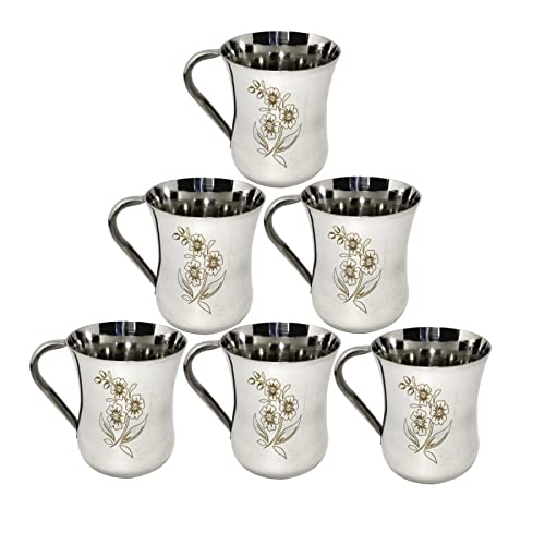 KC Pack of 6 Stainless Steel Tea/Coffee Cup Set of 6 (Laser Finished,150 ML, Damru Shape) - Image 1