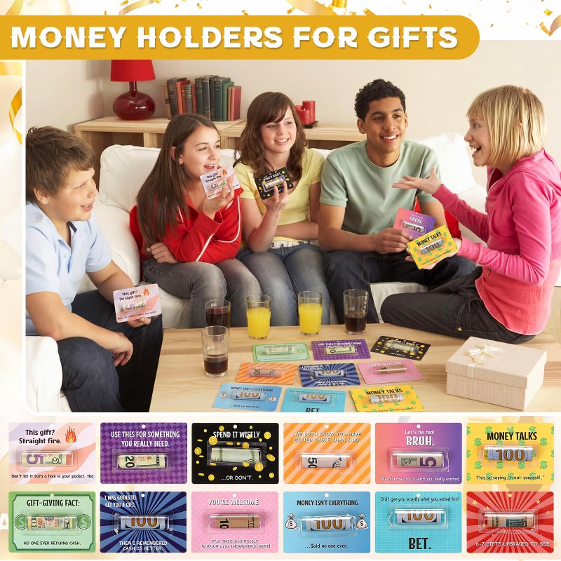 Tinlade 12 Pcs Funny Cash Gift Cards Money Holder Ornaments for Gifting Cash Checks Variety Fund Designs with Plastic Cover and Adhesive Birthday Holiday Gag Gifts for Men Women(Phrases Collage Style) - Image 3
