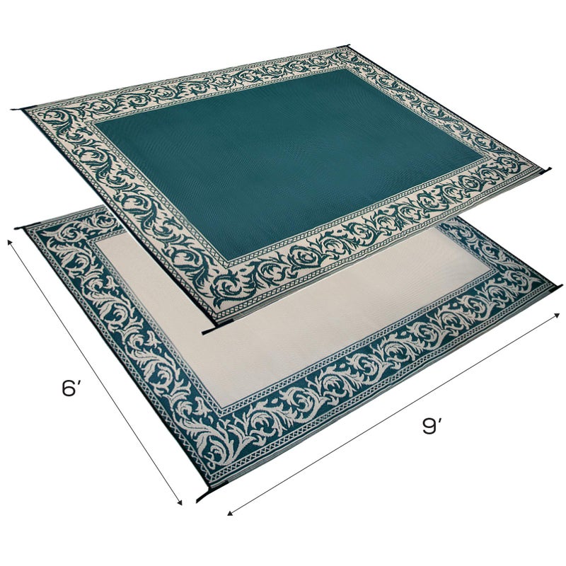 Stylish Camping Ming's Mark RD4 Stylish Camping Reversible Classical Patio Mat - 6' x 9', Green/Beige - Image 2