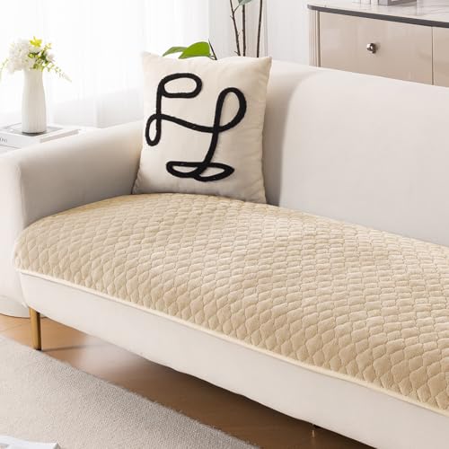 HOKIPO 'Diamond Plush' Premium Quilted Anti Slip Sofa Cover Mats for L Shape and 1/2/3 Seater Sofa. Make Your Own Sofa Cover Set, 70(D) x 220(L) cm, Beige (AR-5901-BGE) - Image 1
