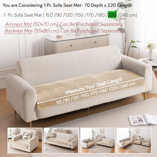 HOKIPO 'Diamond Plush' Premium Quilted Anti Slip Sofa Cover Mats for L Shape and 1/2/3 Seater Sofa. Make Your Own Sofa Cover Set, 70(D) x 220(L) cm, Beige (AR-5901-BGE) - Image 5