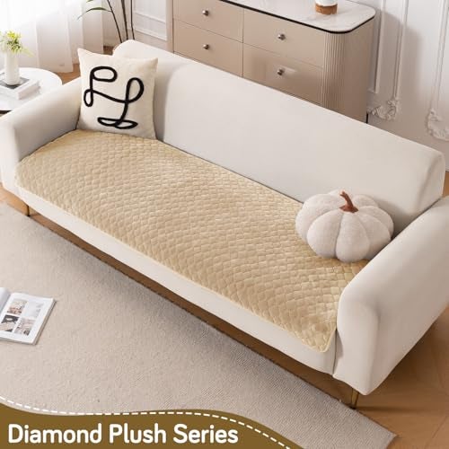 HOKIPO 'Diamond Plush' Premium Quilted Anti Slip Sofa Cover Mats for L Shape and 1/2/3 Seater Sofa. Make Your Own Sofa Cover Set, 70(D) x 220(L) cm, Beige (AR-5901-BGE) - Image 3