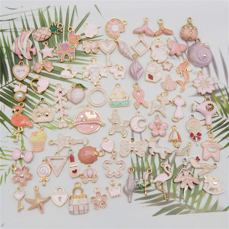 JJG Wholesales 80pcs(40PAIRS) Assorted Gold Tone PINK Theme Enamel Dainty Dangle Pendants Charms for Earrings Jewelry Making Necklace Bracelet Craft Findings - Image 4