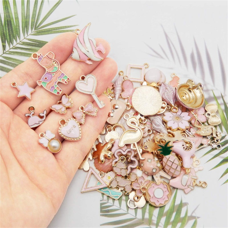 JJG Wholesales 80pcs(40PAIRS) Assorted Gold Tone PINK Theme Enamel Dainty Dangle Pendants Charms for Earrings Jewelry Making Necklace Bracelet Craft Findings - Image 2