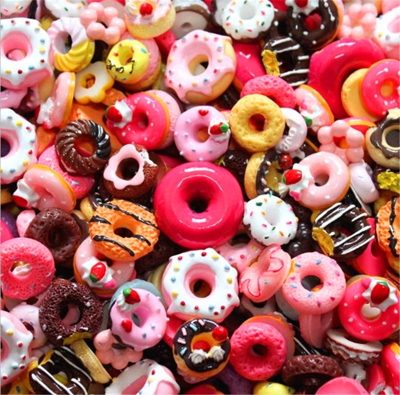 Zhiheng Random 30 Pack Cute Candy Plastic Beads Fruit Dessert Ice Cream Resin Charms Slices Flatback Buttons for Handcraft Accessories Scrapbooking Phone Case Decor Donut