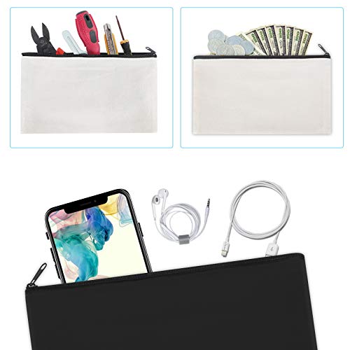 Sinzip 12 Pieces White Cotton Canvas Makeup Bag, Multipurpose Cosmetic Bag with Zipper Travel Toiletry Pouch, Blank DIY Craft Bag (White, M) - Image 4