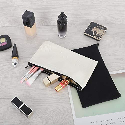 Sinzip 12 Pieces White Cotton Canvas Makeup Bag, Multipurpose Cosmetic Bag with Zipper Travel Toiletry Pouch, Blank DIY Craft Bag (White, M) - Image 3