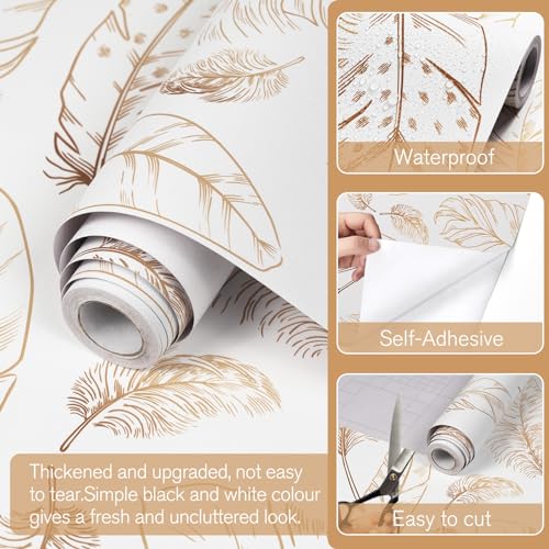 Qianglive White Peel and Stick Wallpaper 17.7"x80" Feather Wallpaper Removable Modern Vinyl Wall Paper Waterproof Contact Paper for Bedroom Living Room - Image 2