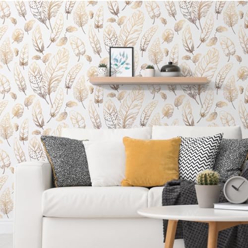 Qianglive White Peel and Stick Wallpaper 17.7"x80" Feather Wallpaper Removable Modern Vinyl Wall Paper Waterproof Contact Paper for Bedroom Living Room - Image 5