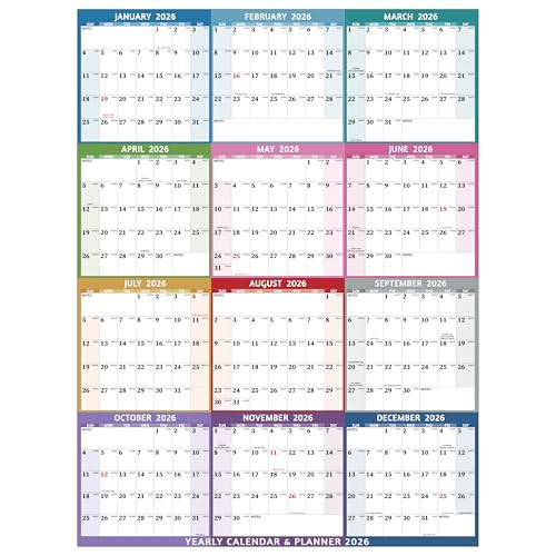 BowCuk Yearly Wall Calendar 2026 - Large Yearly Calendar 2026 Vetical, Jan 2026 - Dec 2026, 33.7" x 45.1" (Open), 2026 Calendar, Large Wall Calendar 2026, Full Year Paper Calendar with Notes, Thicker Paper, Multi2 - Image 1
