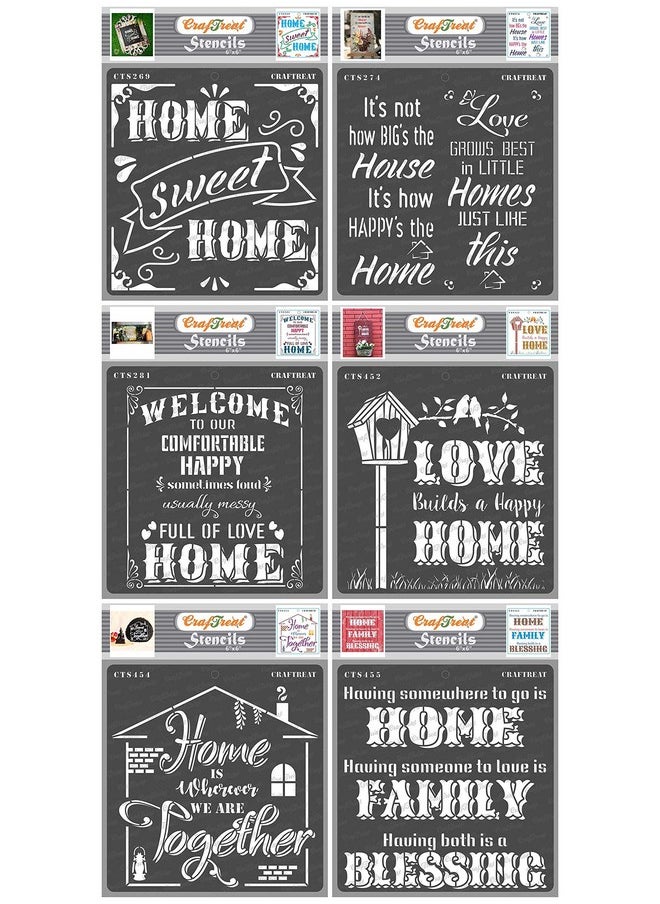 CrafTreat Home Stencils For Painting On Wood Canvas Paper Fabric Floor Wall And Tile Home Quotes Bundle 6Pcs Size: 6X6 Inches Each Reusable Diy Art And Craft Stencils For Home Decor  - Image 1