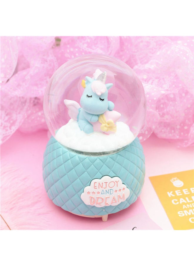 水晶球音乐盒八音盒带雪花可发光生日礼物女生儿童女孩闺蜜朋友-颜色:独角兽萌蓝☆-尺寸:中号灯光音乐+礼品袋☆  - Image 1