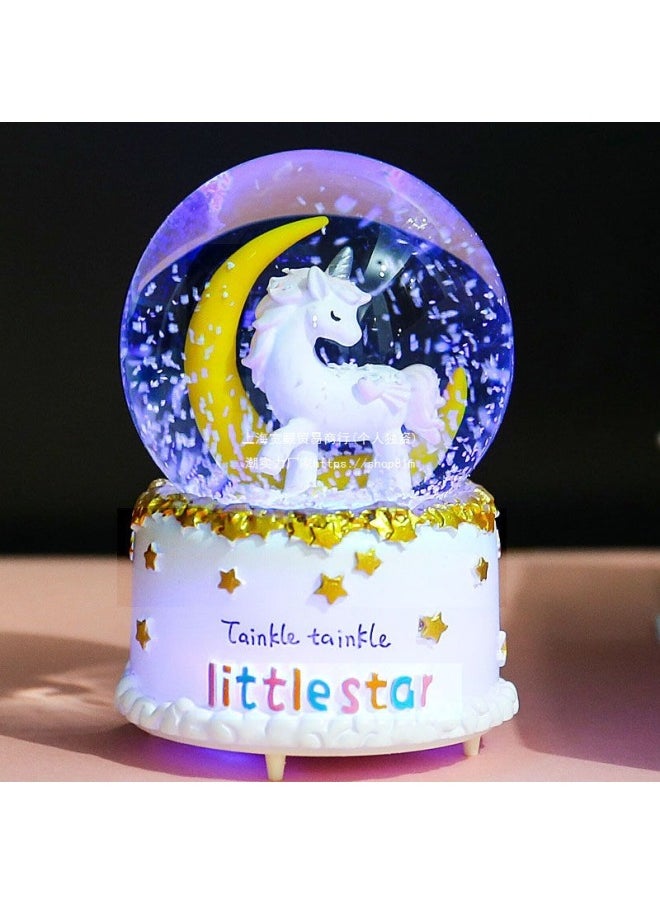 水晶球音乐盒八音盒带雪花可发光生日礼物女生儿童女孩闺蜜朋友-颜色:独角兽萌蓝☆-尺寸:中号灯光音乐+礼品袋☆  - Image 3