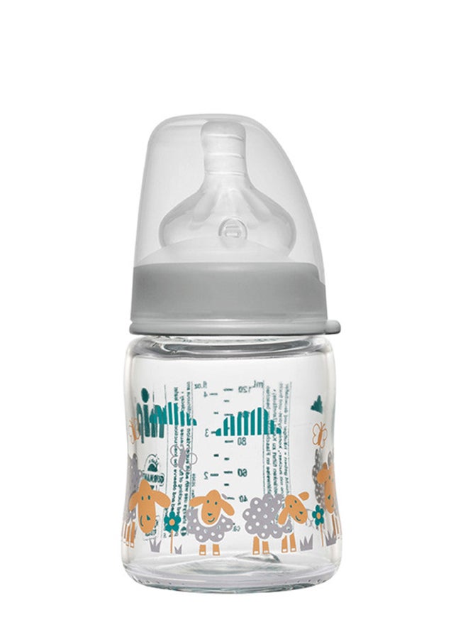 nip Wide Neck Round Teat-M Glass Bottle 0M+, 120ML, Grey  - Image 1