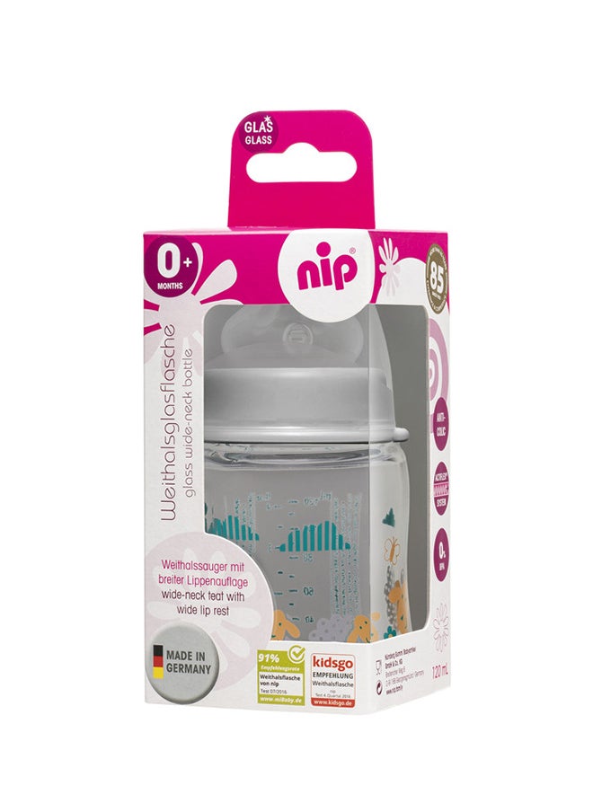 nip Wide Neck Round Teat-M Glass Bottle 0M+, 120ML, Grey  - Image 2