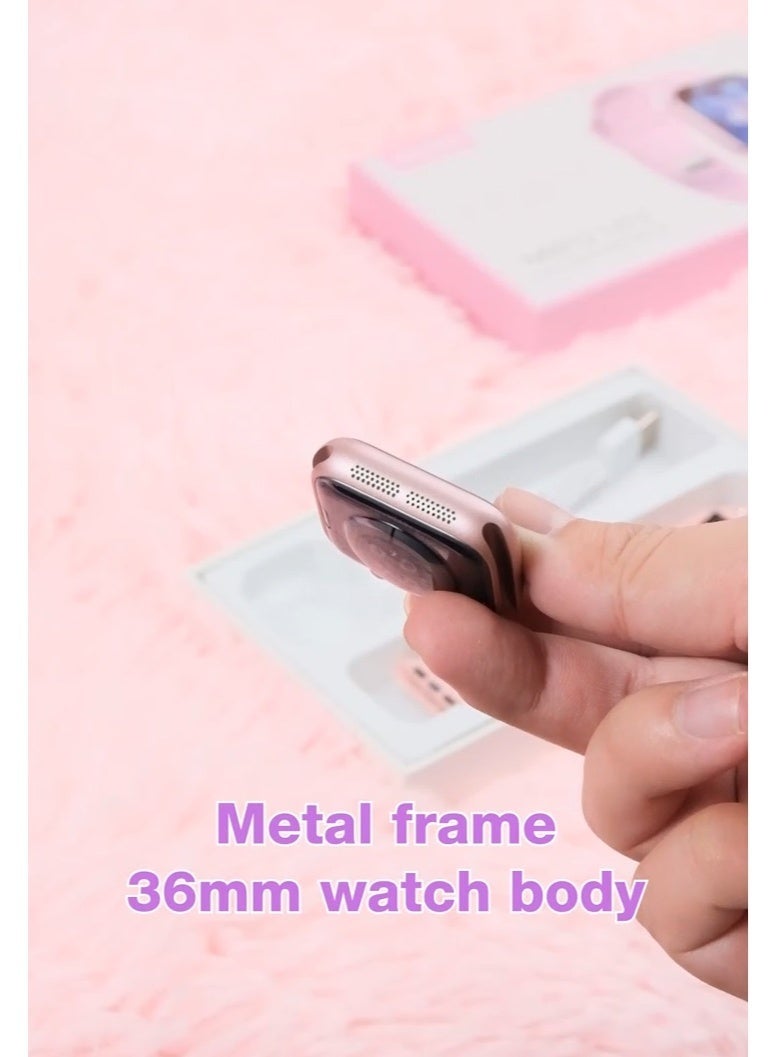 modio MW12 Mini Smartwatch 36mm HD Display | Stylish Fitness Watch with 2 Straps, Health Tracking, Notifications & Charging Cable – Unisex Design – Pink - Image 3