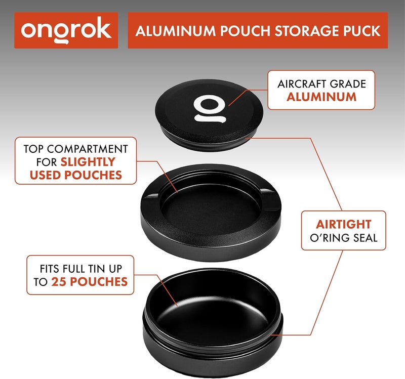 ONGROK ZPuck, Aluminum Pouch Holder, Metal Airtight/Air Proof Storage Container, Preserve Flavor, Sleek and Portable Tin Holder for Pouches & Small Essentials (Black) - Image 3