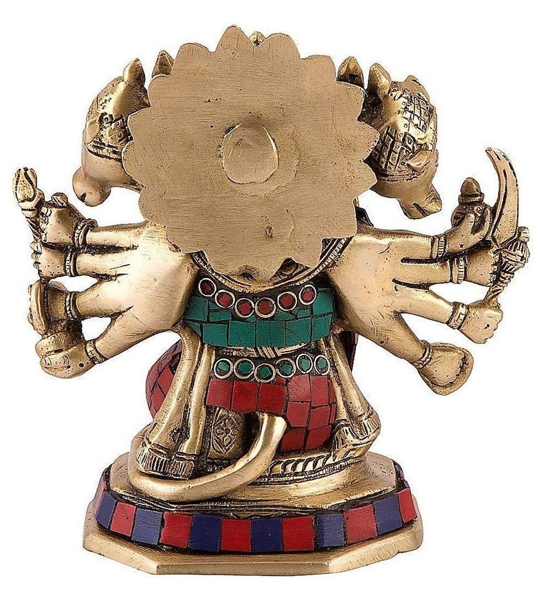 ARTVARKO Brass God Lord Panchmukhi Hanuman Bajrangbali Bhagwan Sitting Color Idol Religious Home Décor Office Mandir Murti Puja Height 7 Inches - Image 4