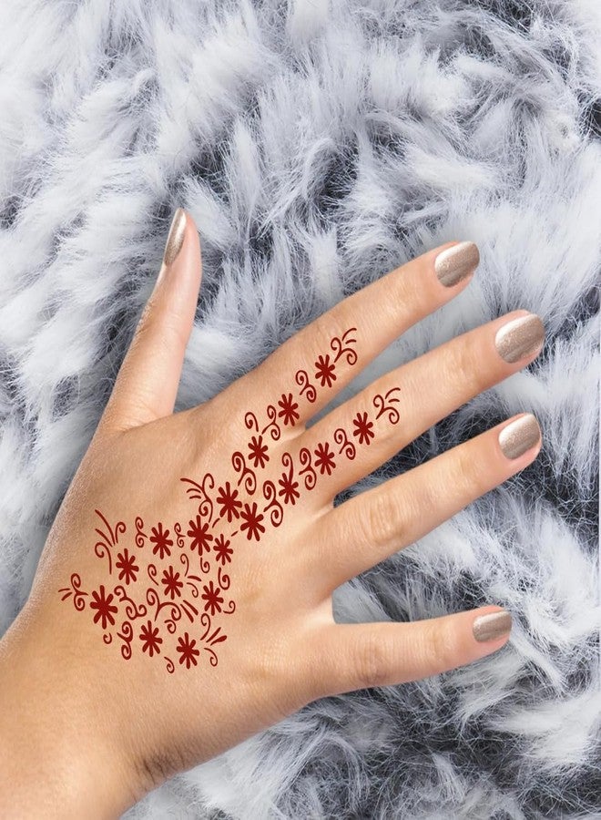 ORDERSHOCK Simple & Floral Small Flowers Art Maroon Mehndi For Festival, Simple Mehndi Sticker For Girls & Women - Image 4