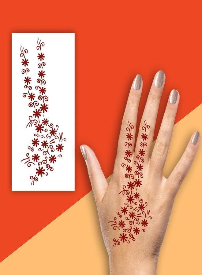 ORDERSHOCK Simple & Floral Small Flowers Art Maroon Mehndi For Festival, Simple Mehndi Sticker For Girls & Women - Image 1