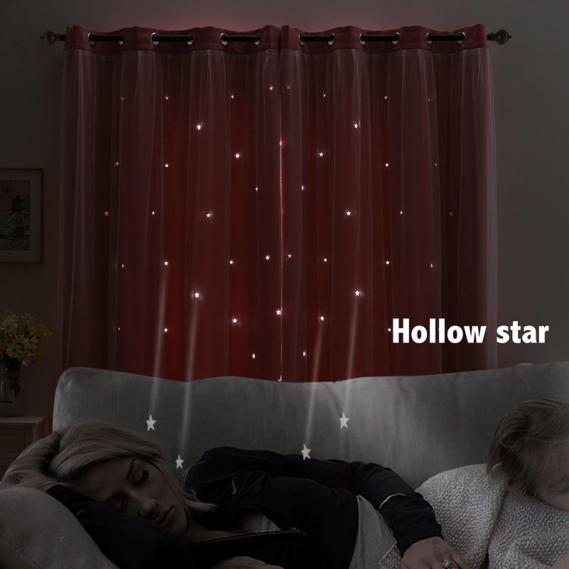 indistar Star Cutout Kids Window Blackout Curtains for Girl Bedroom Window Room Darkening Curtains & Drapes Baby Nursery Curtains (2 Panel,52Wx84L inch,Pink) - Image 3