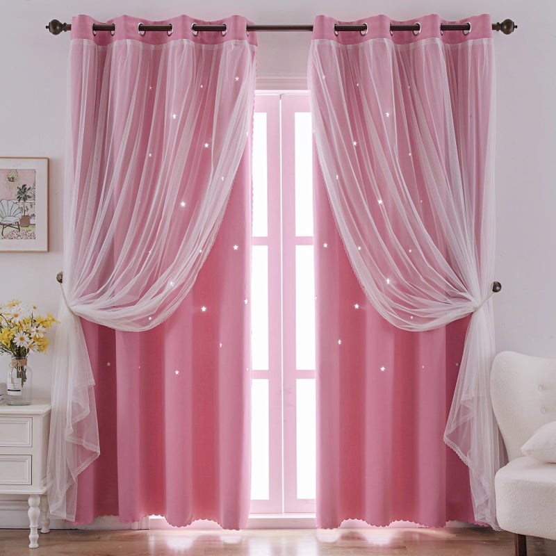 indistar Star Cutout Kids Window Blackout Curtains for Girl Bedroom Window Room Darkening Curtains & Drapes Baby Nursery Curtains (2 Panel,52Wx84L inch,Pink) - Image 1