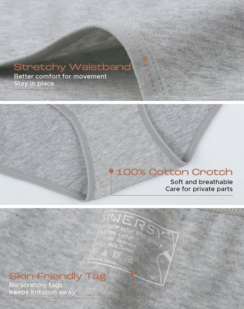 INNERSY Women's Mid Rise Tagless Plain Color Cotton Hipster Panties 6-Pack (XX-Large/9(Hip:44-45.5"), French Grey) - Image 5