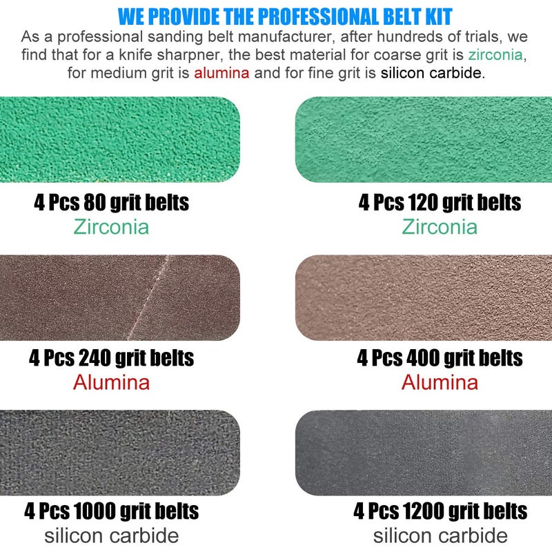 Tockrop 24 Pcs 3/4" x 12" Replacement Knife Sharpener Sanding Belt Kit for Work Sharp Ken Onion Edition (WSKTS-KO) Knife & Tool Sharpener , 80/120/240/400/1000/1200 Grits  - Image 2