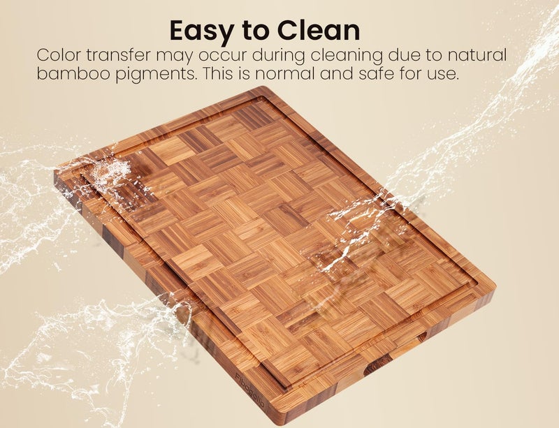 Fibogollo Bamboo Cutting Boards for Kitchen(Set of 3),Chopping Boards with Juice Groove,End Grain Serving Board with Holder,Bamboo Butcher Block for Meat,Vegetables,Fruit - Image 5