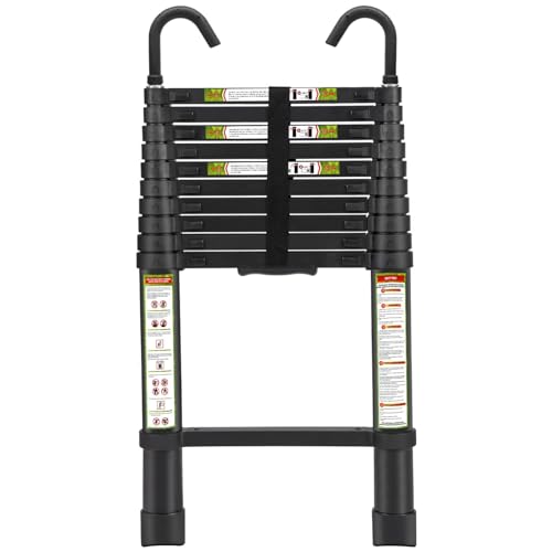 Telescopic Ladder 105FT RIKADE Aluminum Telescoping Ladder with NonSlip Feet and Stable Hook Portable Extension Ladder for Household and Outdoor Working 330lb Capacity Black