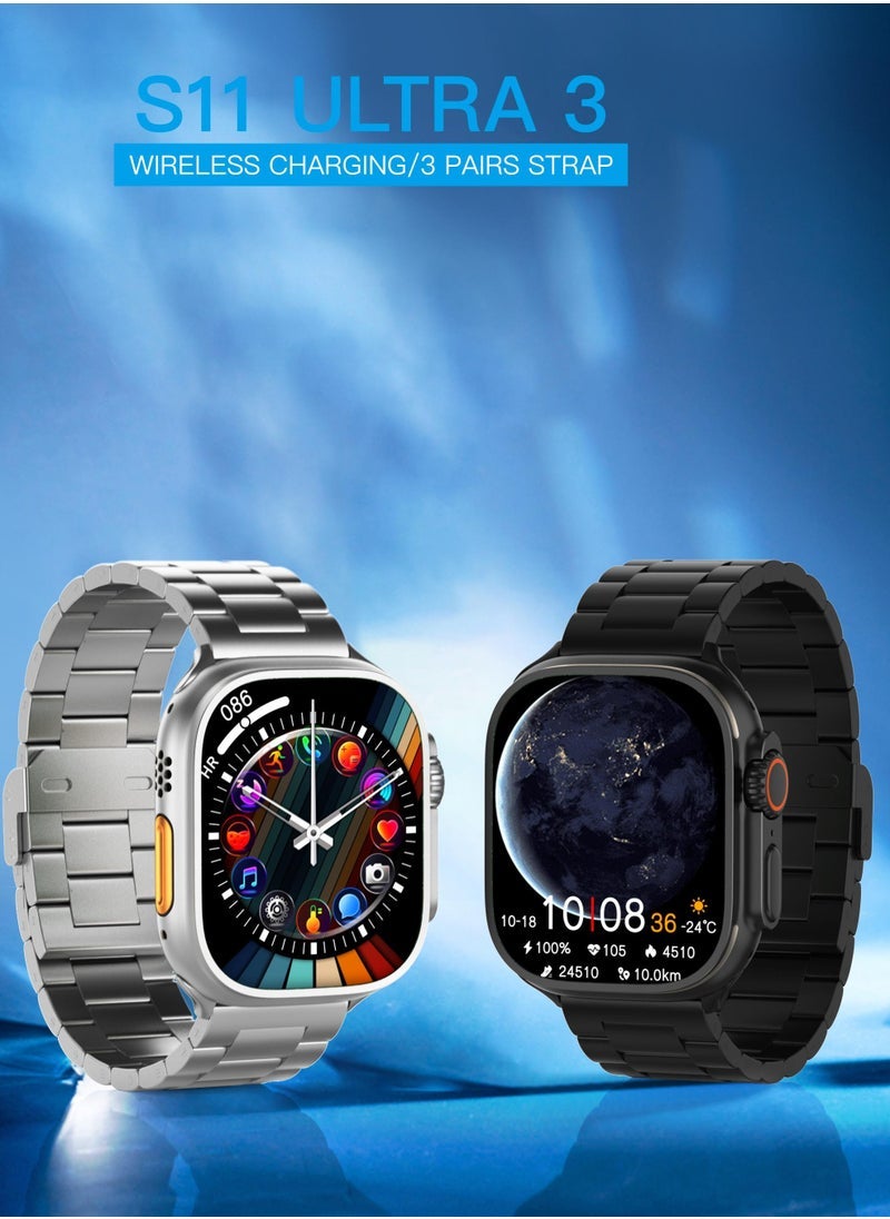 Telzeal S11 Ultra 3 Smart Watch with Super AMOLED Display – Includes 3 Interchangeable Straps for Personalized Style – Advanced Health & Fitness Tracking, Multi-Sport Modes, Long Battery Life, IP68 Waterproof, Compatible with Android & iOS – Stylish and Durable Design  - Image 2
