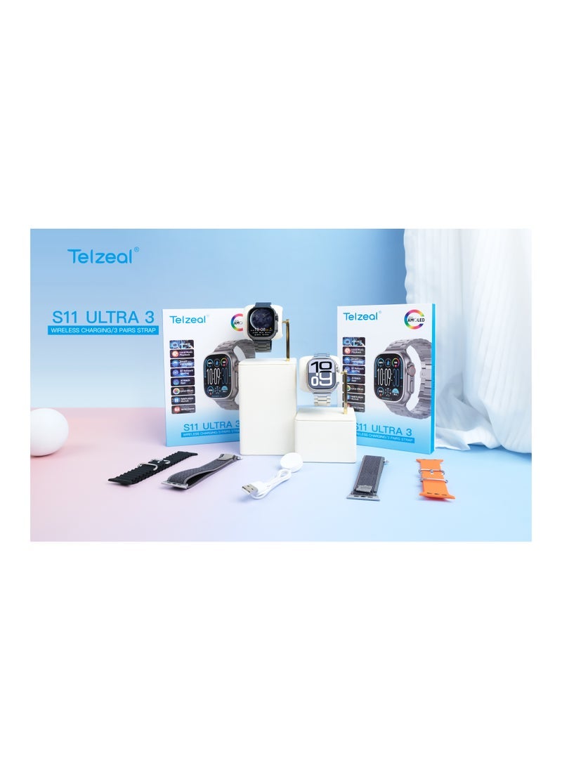 Telzeal S11 Ultra 3 Smart Watch with Super AMOLED Display – Includes 3 Interchangeable Straps for Personalized Style – Advanced Health & Fitness Tracking, Multi-Sport Modes, Long Battery Life, IP68 Waterproof, Compatible with Android & iOS – Stylish and Durable Design  - Image 4